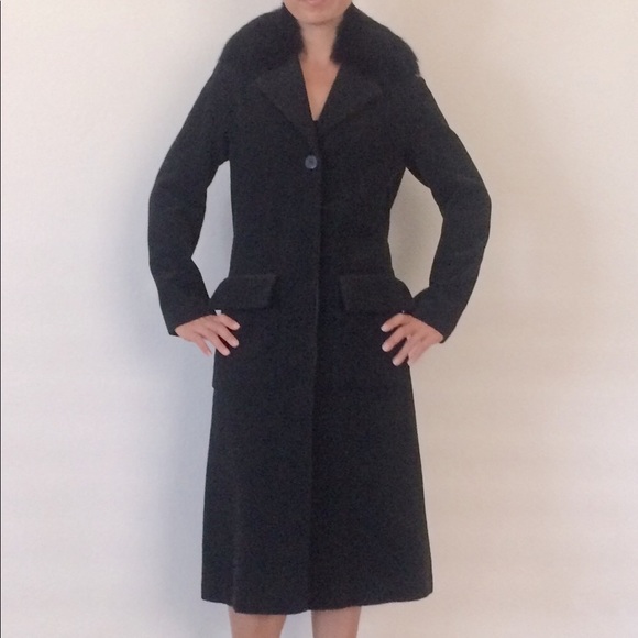 100% wool and 100% fox fur collar long coat - Picture 3 of 15